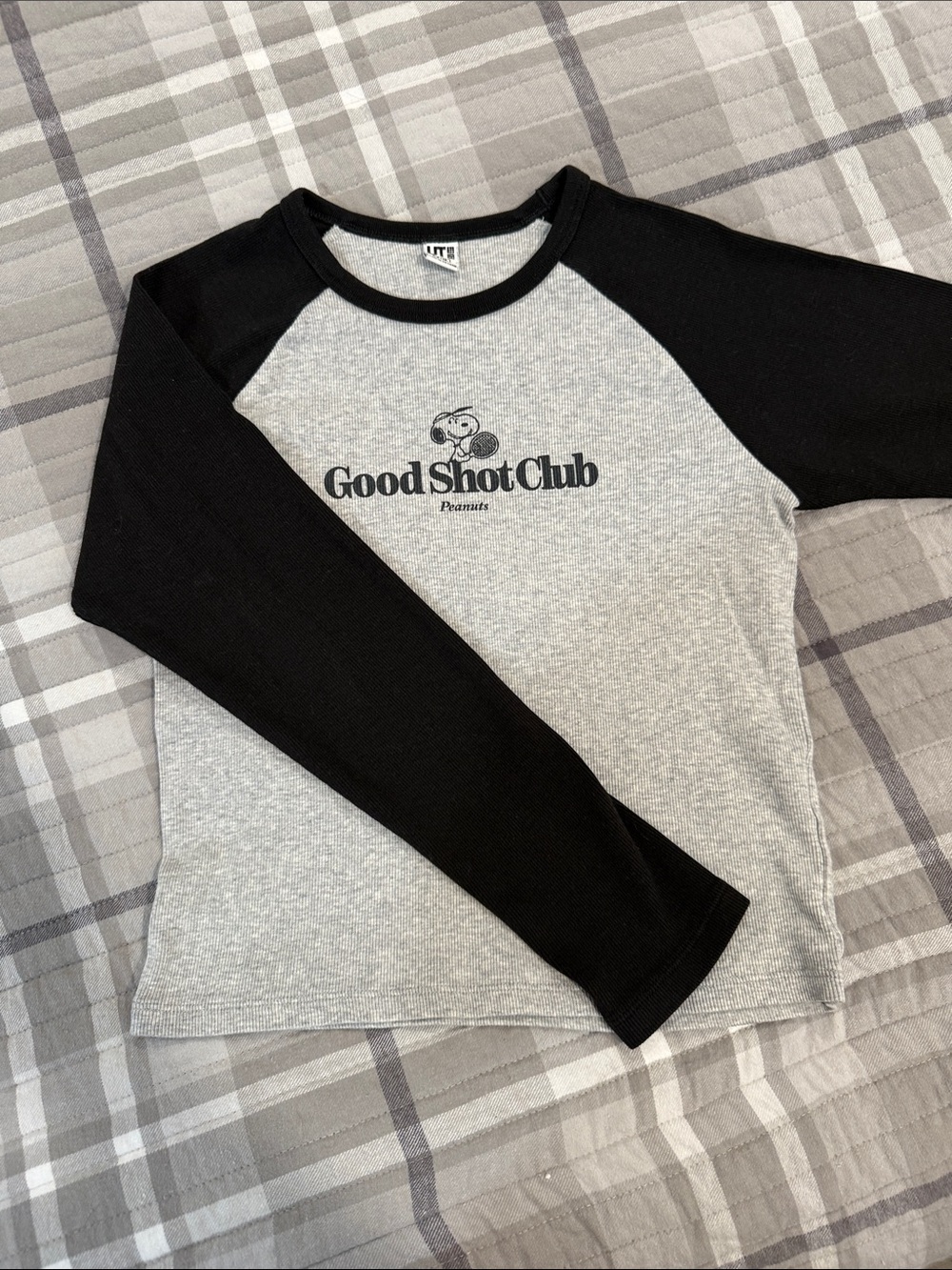 Uniqlo Kids Good Shot Club Raglan Long-Sleeve Tee - Black & Heather Gray